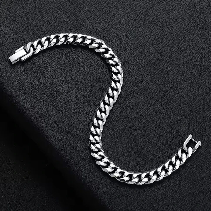 PULSERA CUBANA SILVER 10MM | ACERO INOXIDABLE 316L 5