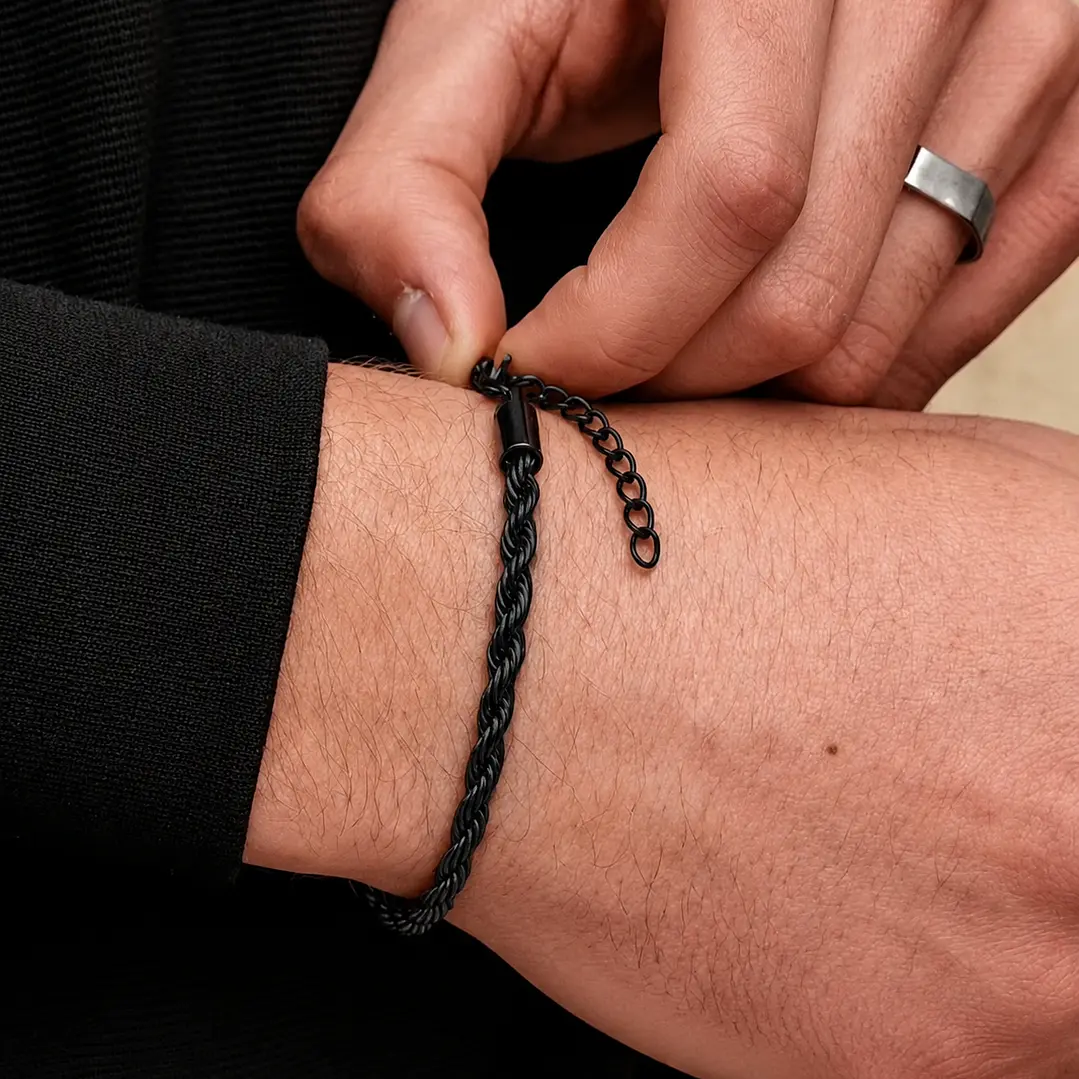 Pulsera Tourbillon Black 3mm, Acero Inox. 316L, Ajustable 2