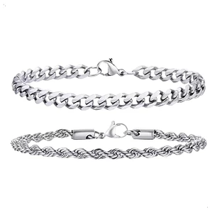 Set 2 Pulseras Acero 316L Silver, Cubana + Tourbillon