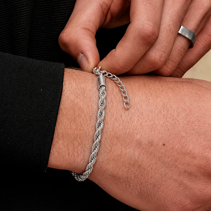 Set 2 Pulseras Acero 316L Silver Tourbillon + Cubana, Hombre 2