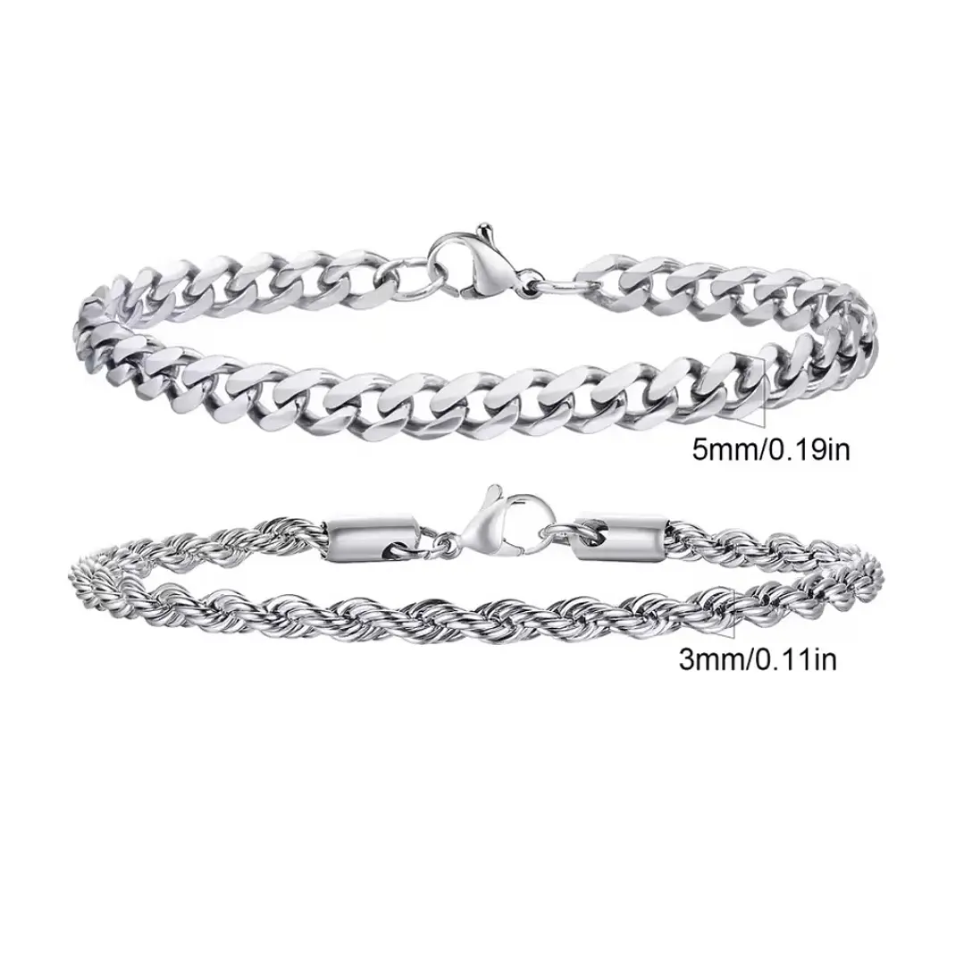 Set 2 Pulseras Acero 316L Silver Tourbillon + Cubana, Hombre 5