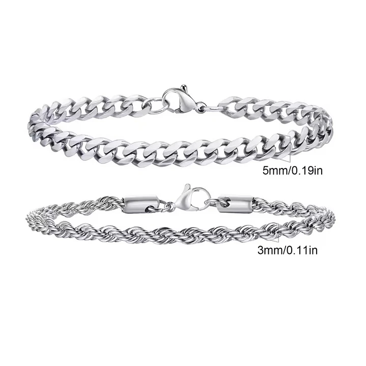 Set 2 Pulseras Acero 316L Silver Tourbillon + Cubana, Hombre 5