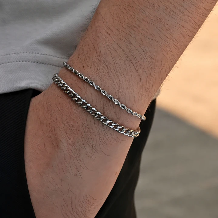 Set 2 Pulseras Acero 316L Silver, Cubana + Tourbillon 2