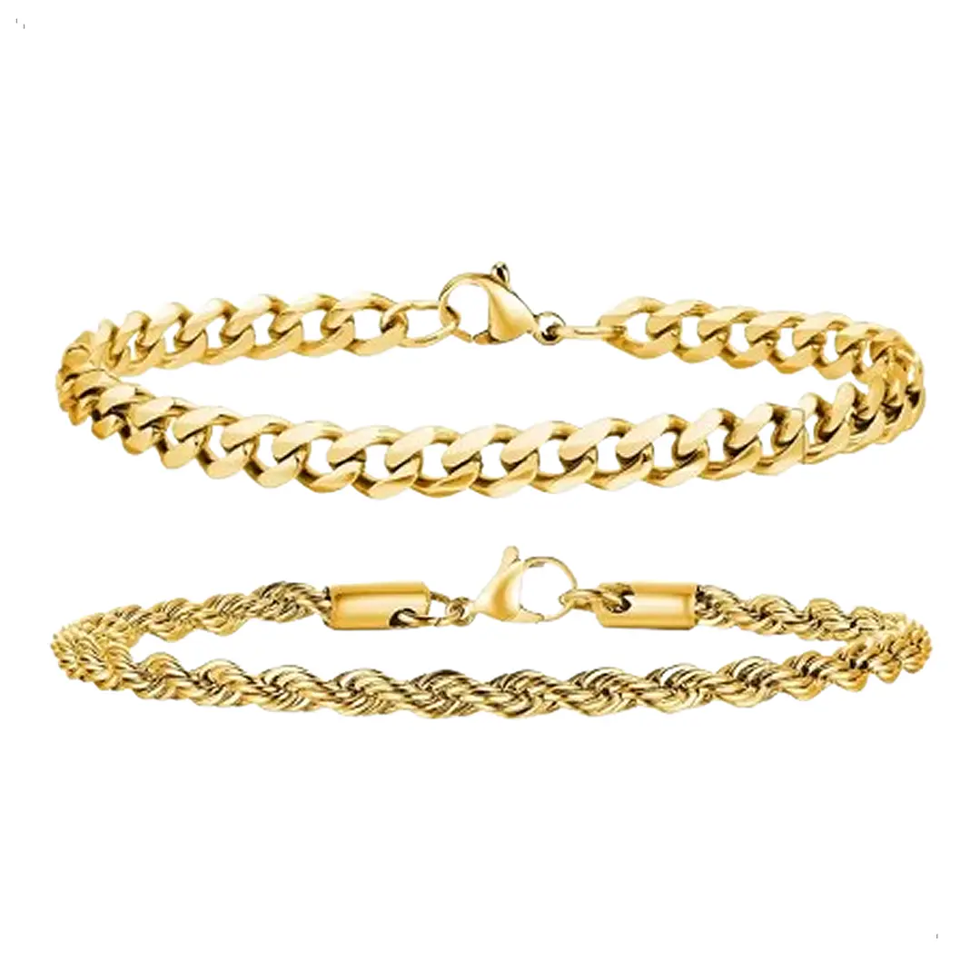 Set 2 Pulseras Acero 316L Gold, Cubana + Tourbillon 1