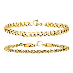 Set 2 Pulseras Acero 316L Gold, Cubana + Tourbillon