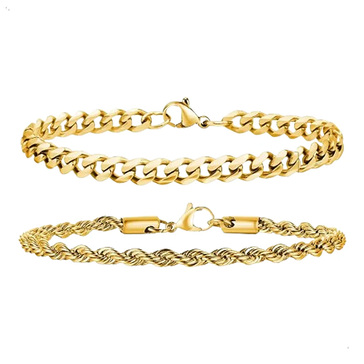 Set 2 Pulseras Acero 316L Gold, Cubana + Tourbillon 1