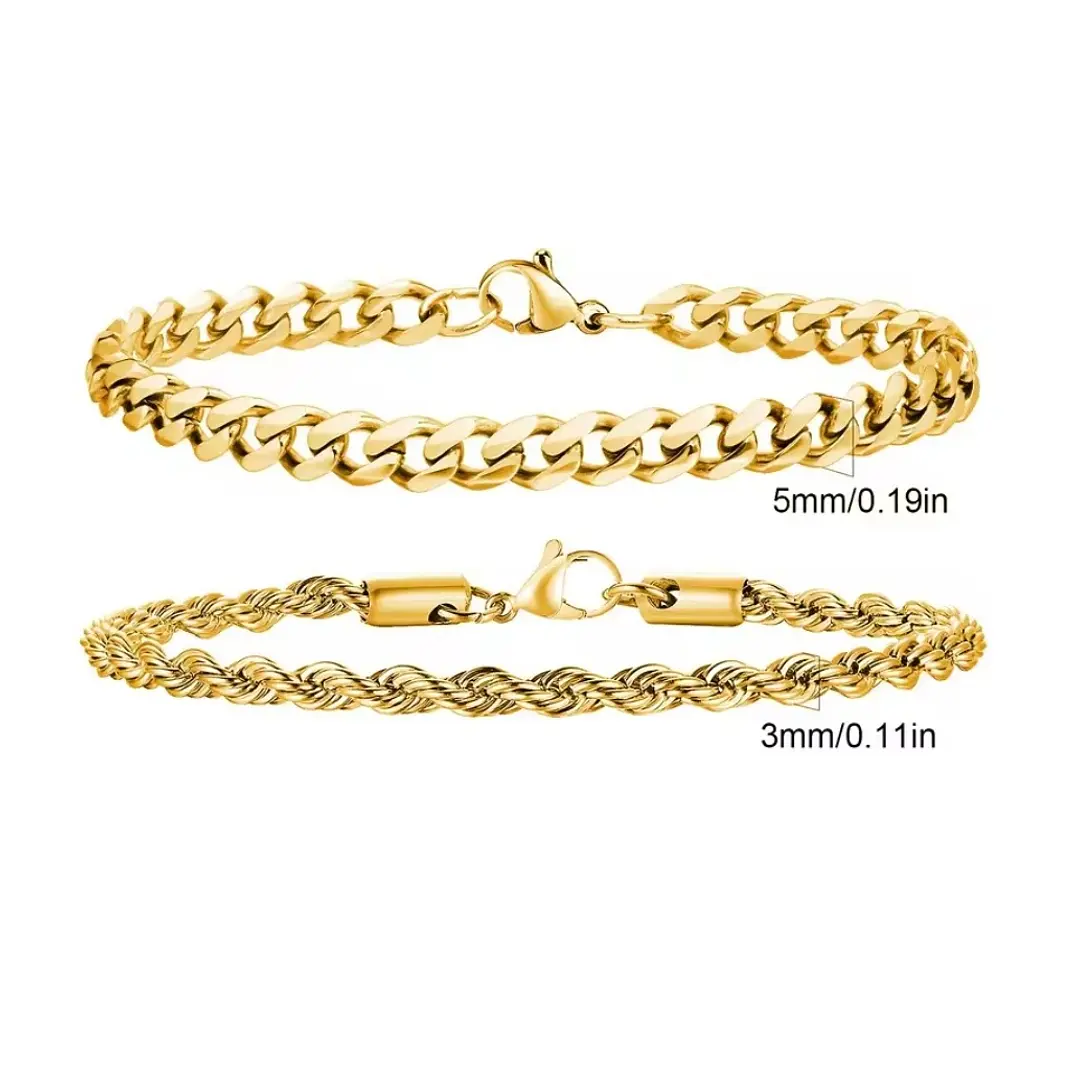 Set 2 Pulseras Acero 316L Gold, Cubana + Tourbillon 3