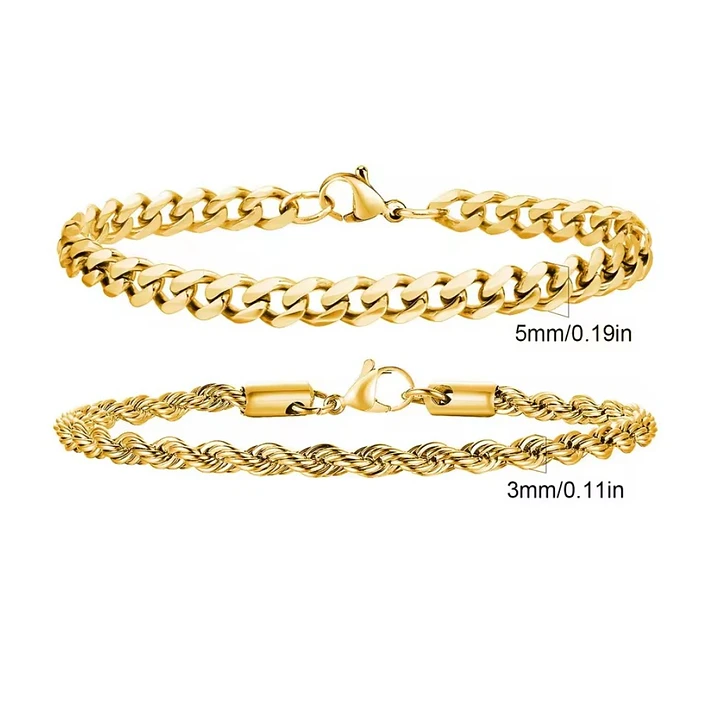 Set 2 Pulseras Acero 316L Gold, Cubana + Tourbillon 3