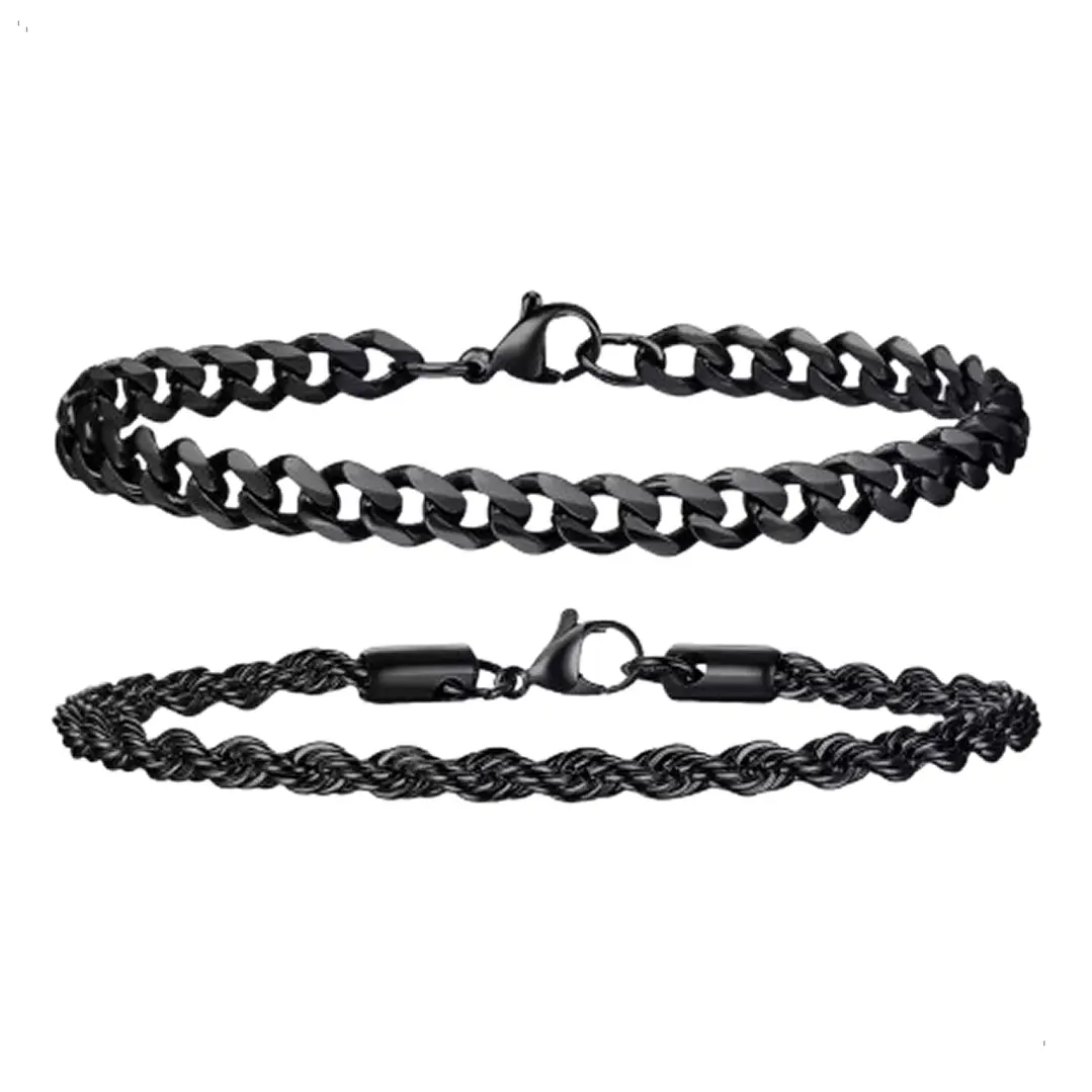 Set 2 Pulseras Acero 316L Black, Cubana + Tourbillon 1