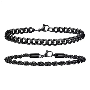 Set 2 Pulseras Acero 316L Black, Cubana + Tourbillon