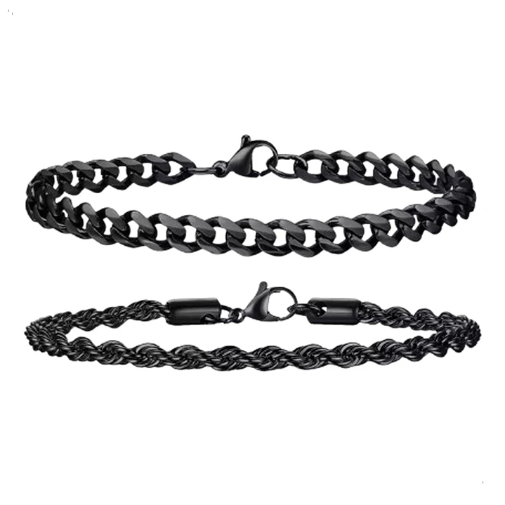 Set 2 Pulseras Acero 316L Black, Cubana + Tourbillon 1