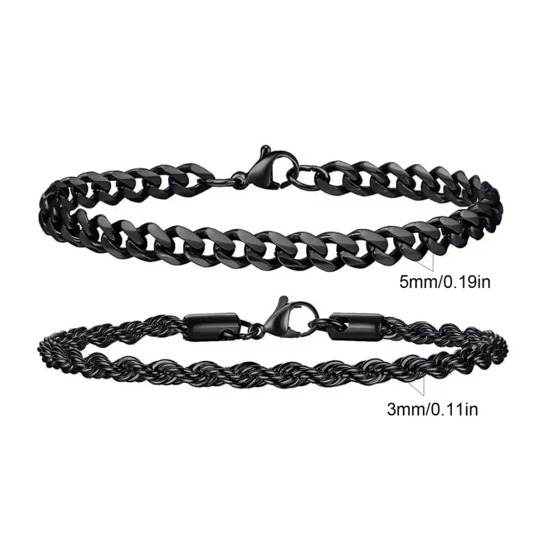 Set 2 Pulseras Acero 316L Black, Cubana + Tourbillon 3