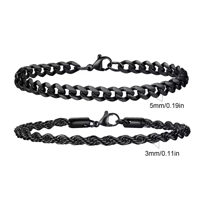 Set 2 Pulseras Acero 316L Black, Cubana + Tourbillon 3