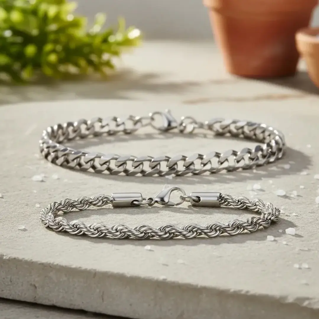 Set 2 Pulseras Acero 316L Silver, Cubana + Tourbillon 6