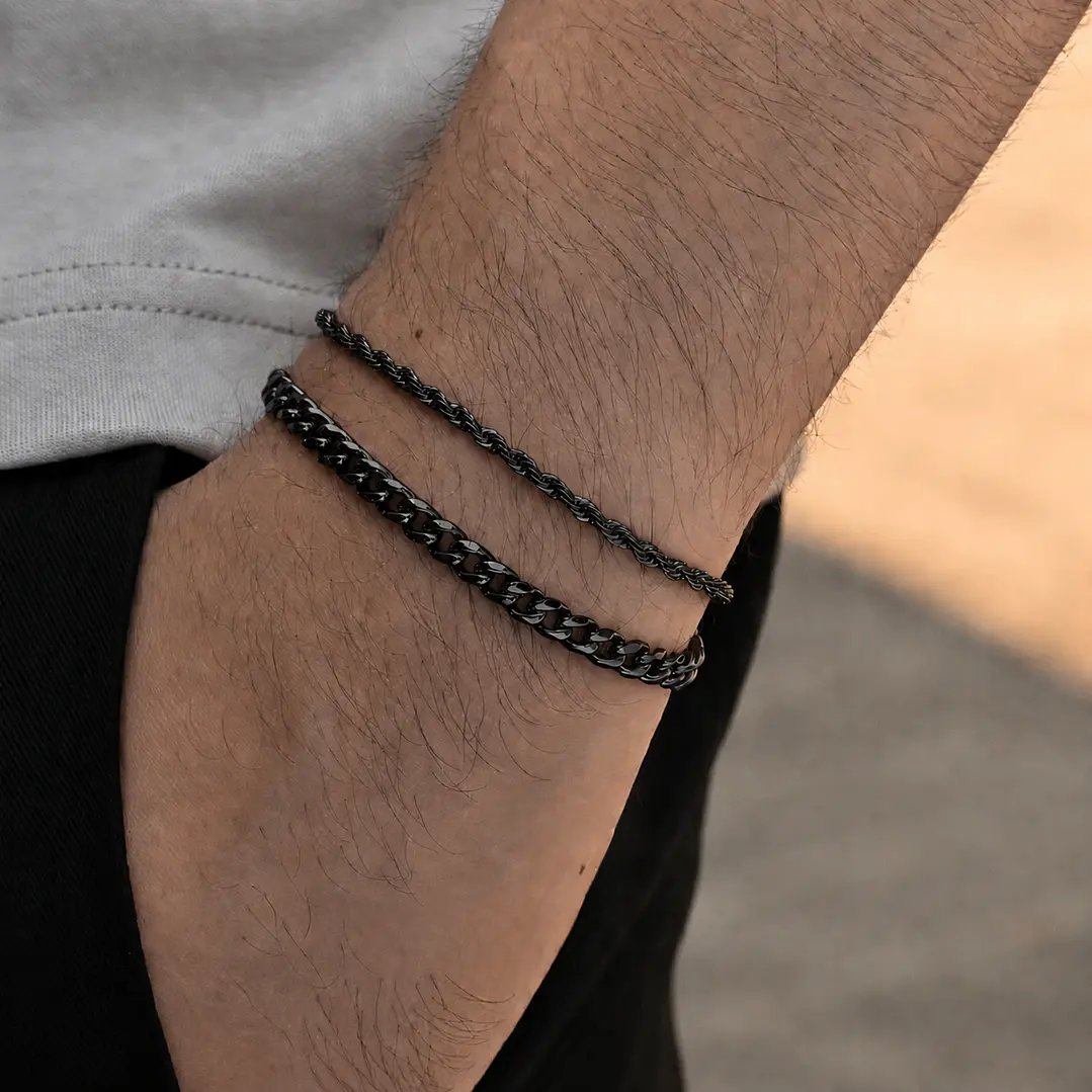 Set 2 Pulseras Acero 316L Black, Cubana + Tourbillon 3