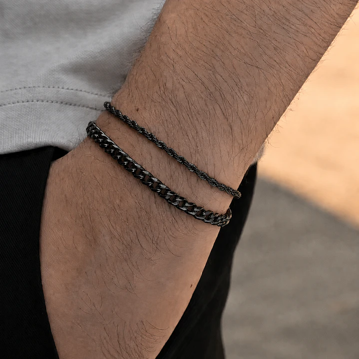 Set 2 Pulseras Acero 316L Black, Cubana + Tourbillon 3