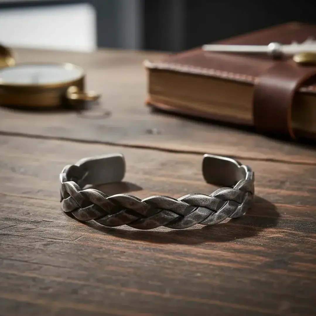 Brazalete Trenzado, Acero Inoxidable Estilo Vintage, Hombre 5