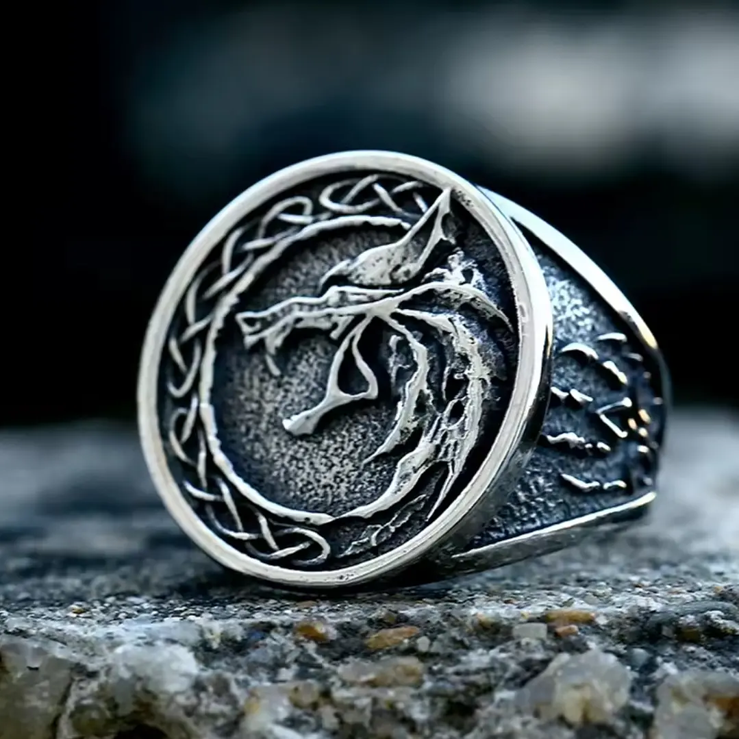 Anillo Vikingo Lobo Nórdico, Acero Inoxidable 316L 3