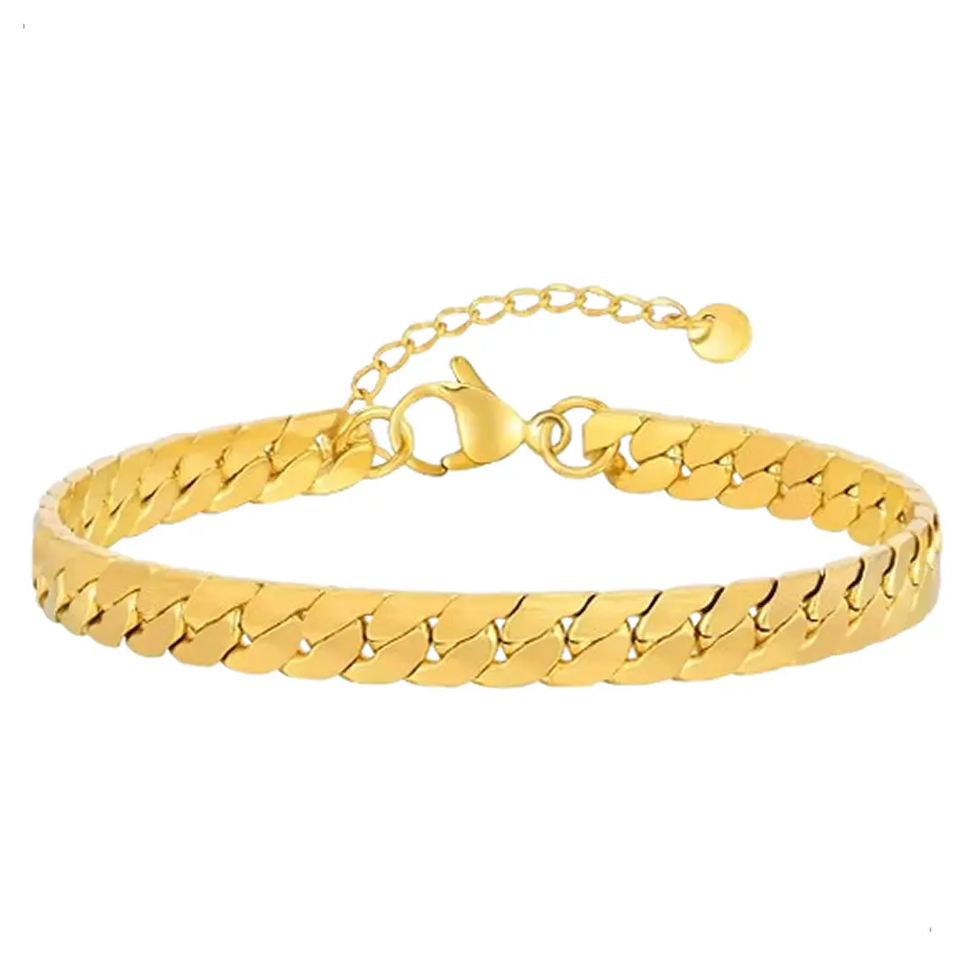 Pulsera Cubana Plana Gold 6mm, Acero Inoxidable 316L 1