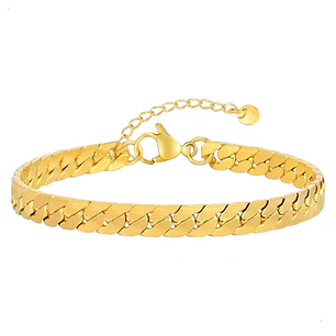 Pulsera Cubana Plana Gold 6mm, Acero Inoxidable 316L