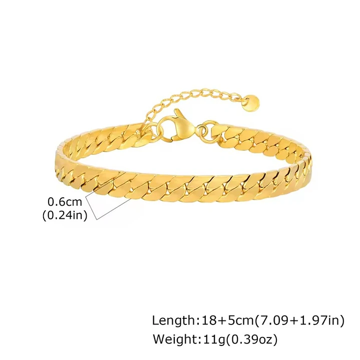 Pulsera Cubana Plana Gold 6mm, Acero Inoxidable 316L 7