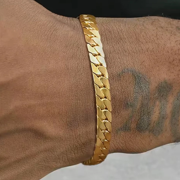 Pulsera Cubana Plana Gold 6mm, Acero Inoxidable 316L 3