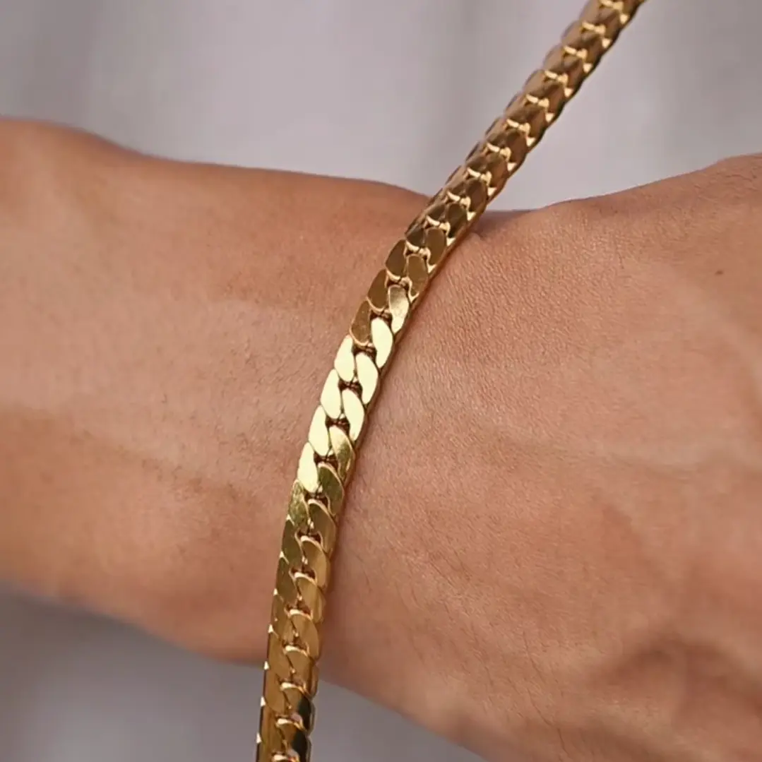 Pulsera Cubana Plana Gold 6mm, Acero Inoxidable 316L 6