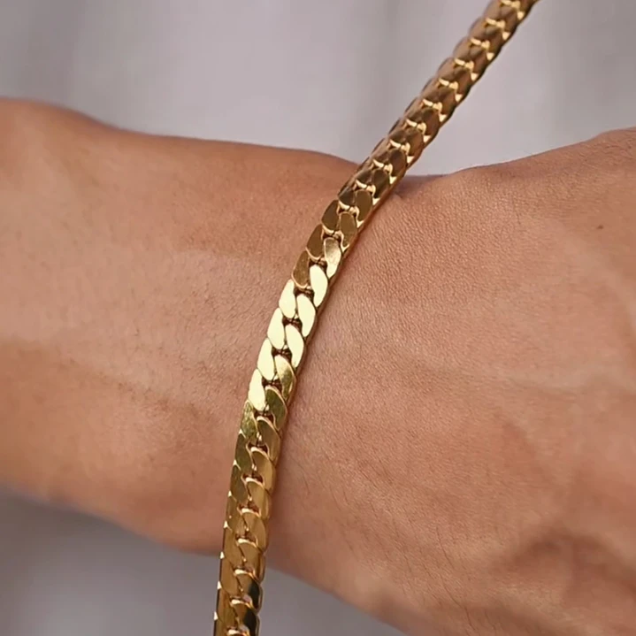 Pulsera Cubana Plana Gold 6mm, Acero Inoxidable 316L 6