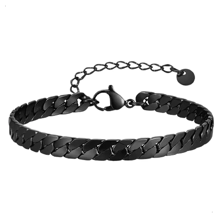 Pulsera Cubana Plana Black 6mm, Acero Inoxidable 316L 1