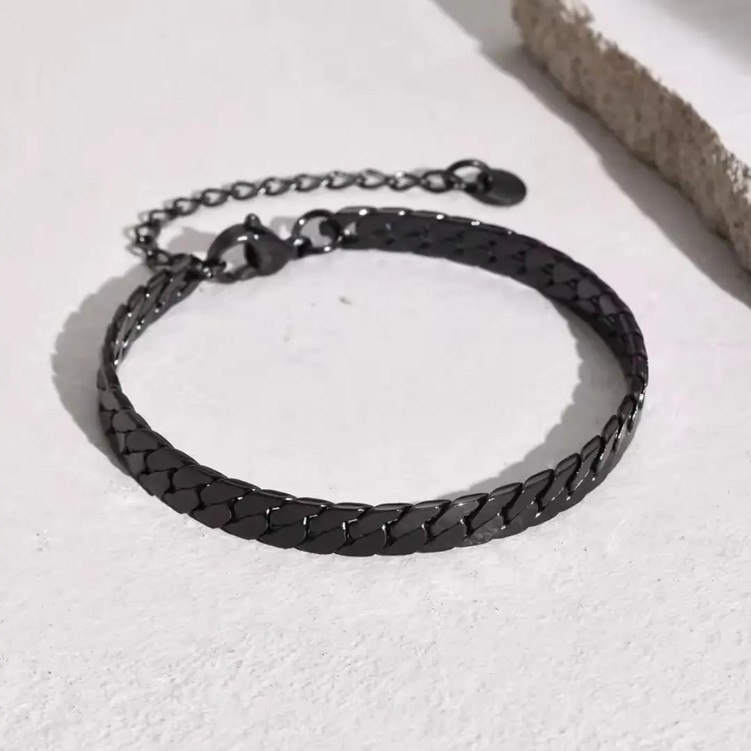 Pulsera Cubana Plana Black 6mm, Acero Inoxidable 316L 2