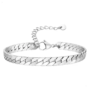 Pulsera Cubana Plana Silver 6mm, Acero Inoxidable 316L