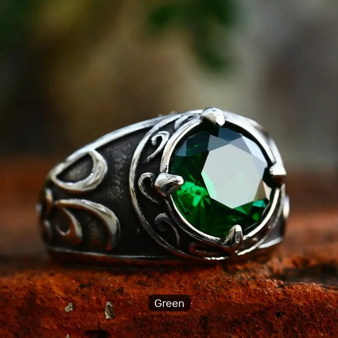 Anillo Nórdico Esmeralda, Acero Inoxidable 316L, Unisex 2
