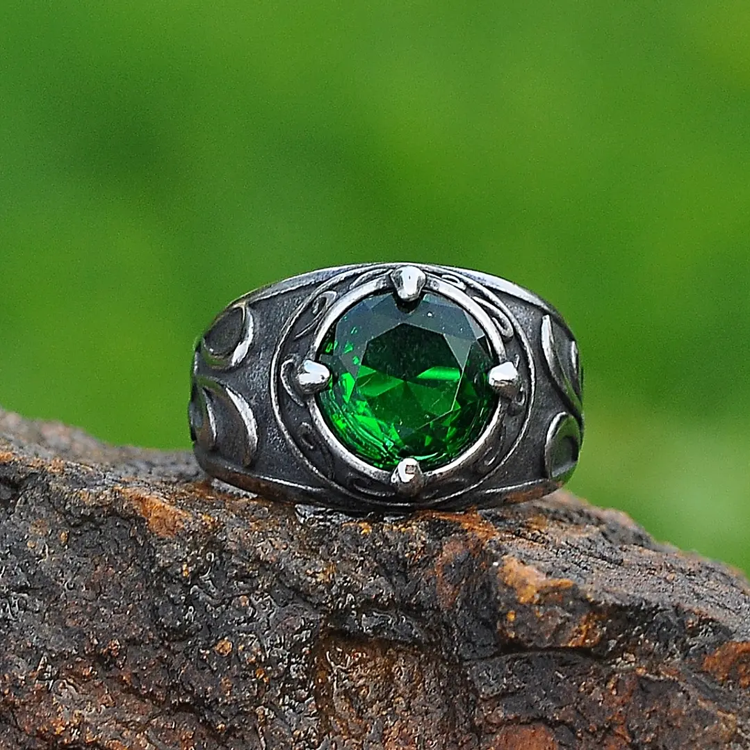 Anillo Nórdico Esmeralda, Acero Inoxidable 316L, Unisex 3