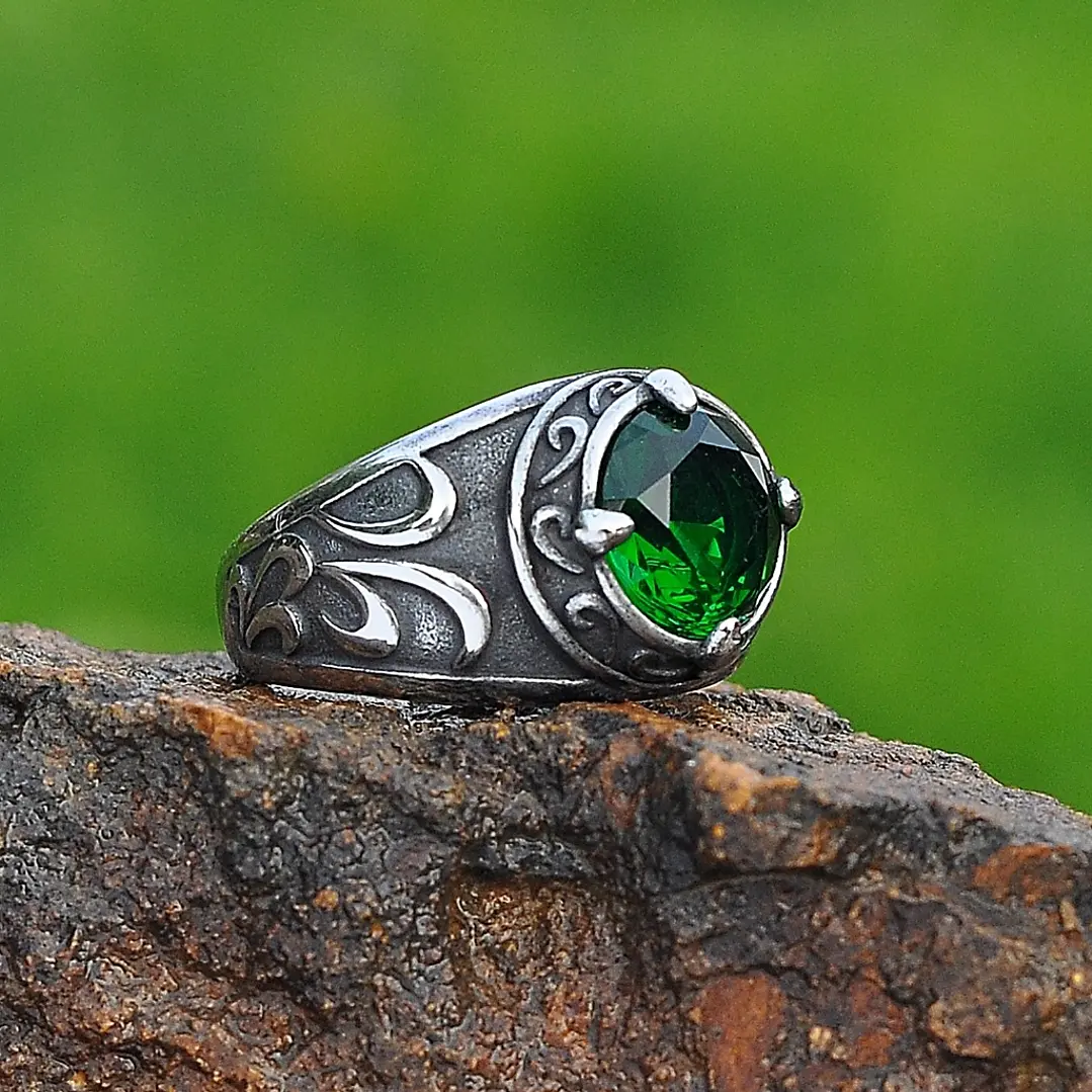 Anillo Nórdico Esmeralda, Acero Inoxidable 316L, Unisex 4