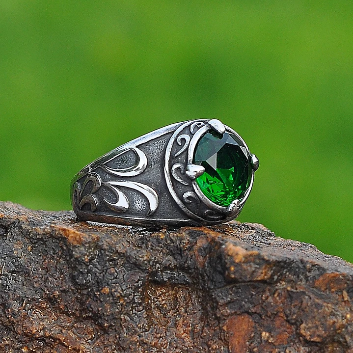 Anillo Nórdico Esmeralda, Acero Inoxidable 316L, Unisex 4