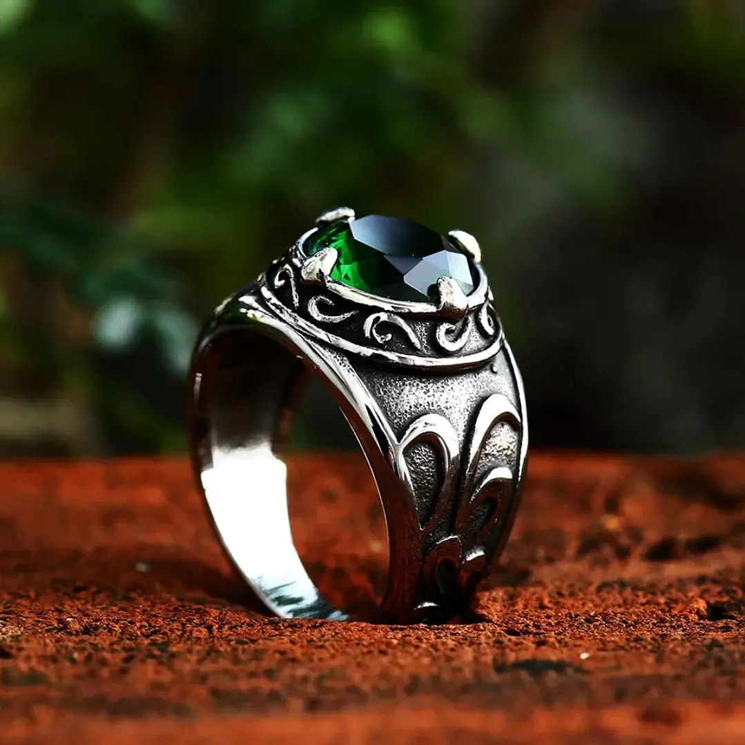 Anillo Nórdico Esmeralda, Acero Inoxidable 316L, Unisex 5