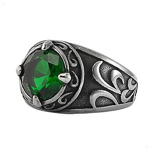 Anillo Nórdico Esmeralda, Acero Inoxidable 316L, Unisex