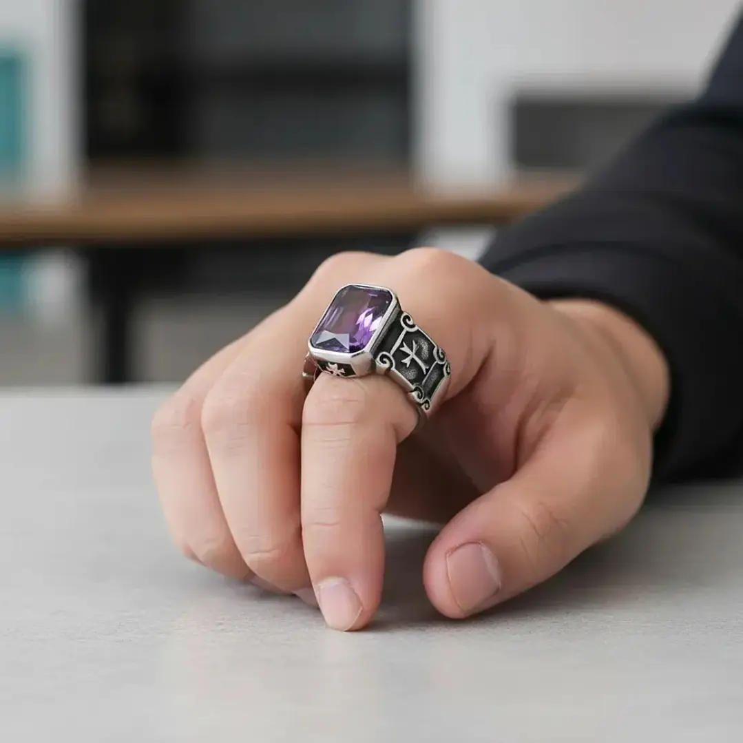 Anillo Purple And Cross, Acero Inoxidable 316L, Unisex 6