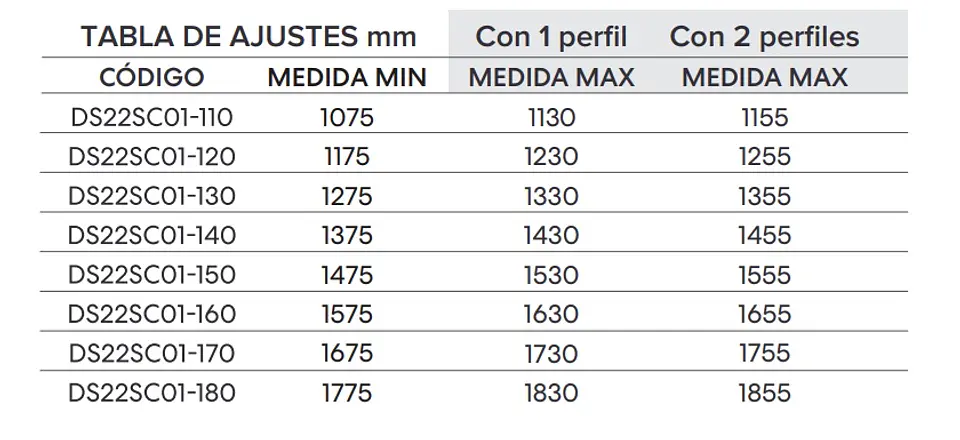 Perfil extensión mampara corredera Premium 3