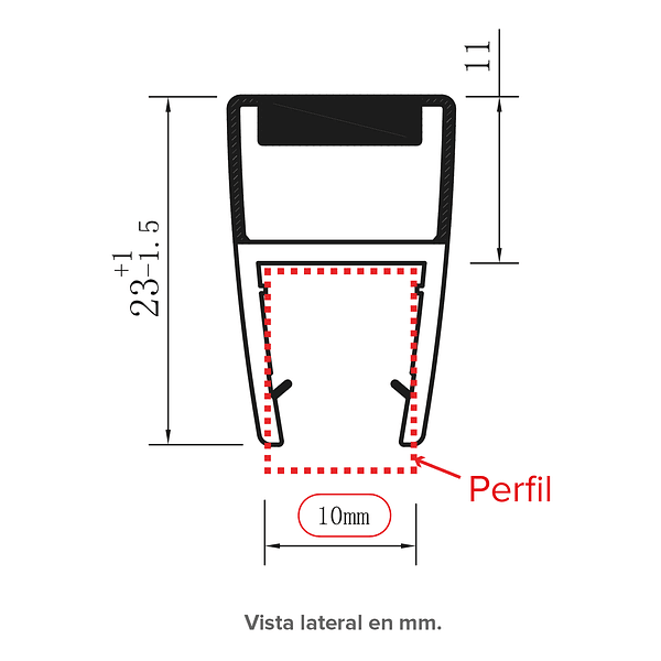 Burlete Unión Magnético 180 cm perfil 10 mm 2
