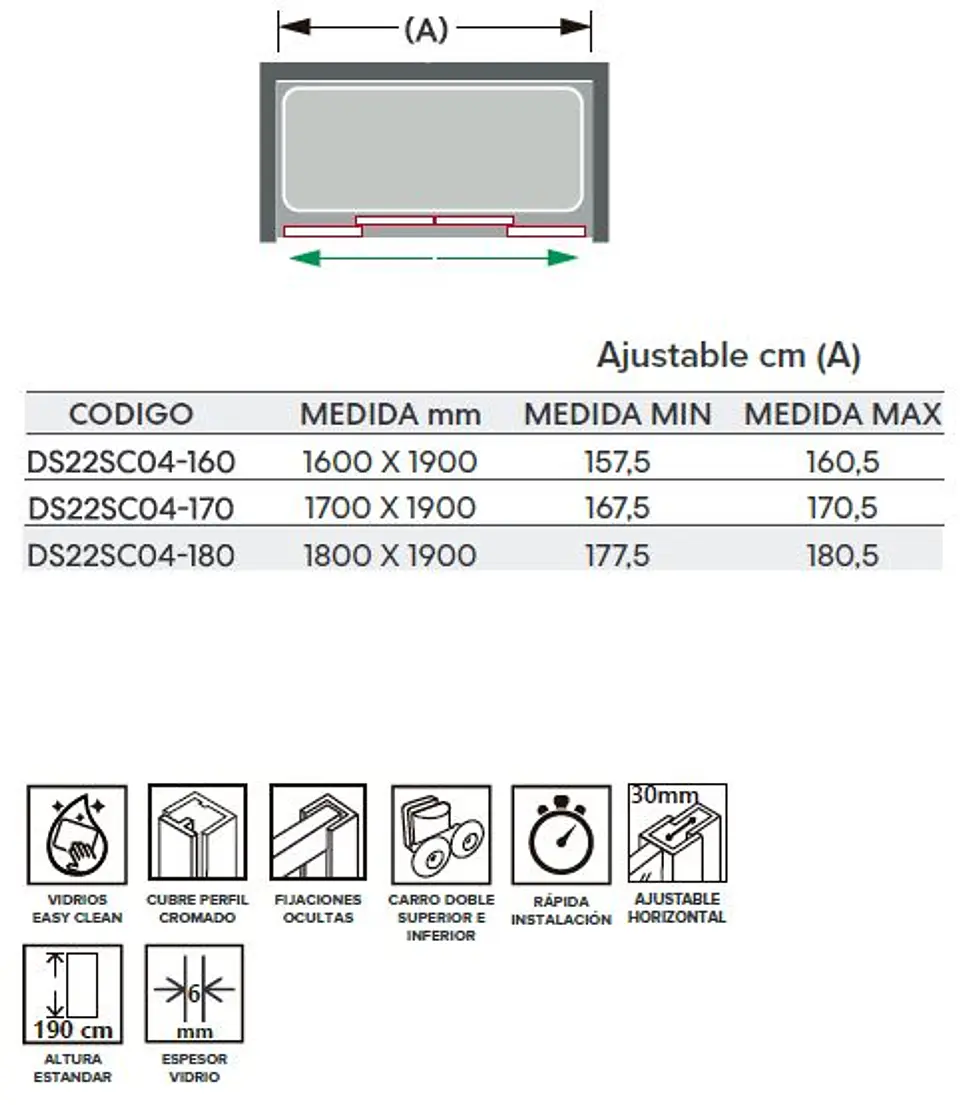 Mampara corredera apertura central PREMIUM 160x190 cm 9