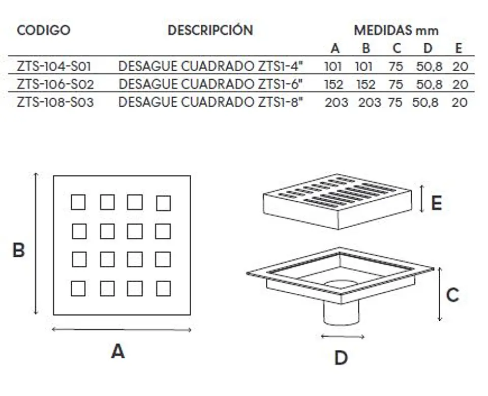 Desagüe cuadrado para ducha 6