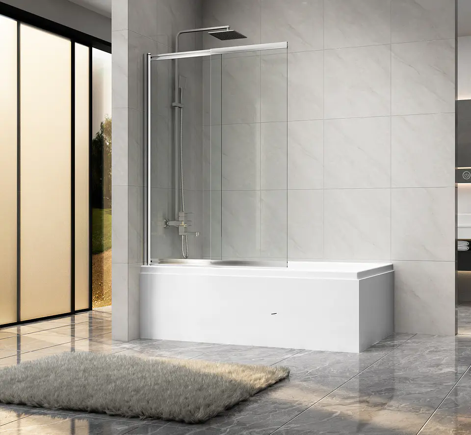 Mampara Corredera y Pivote para Tina de Baño 100x140 cm 6 mm  1