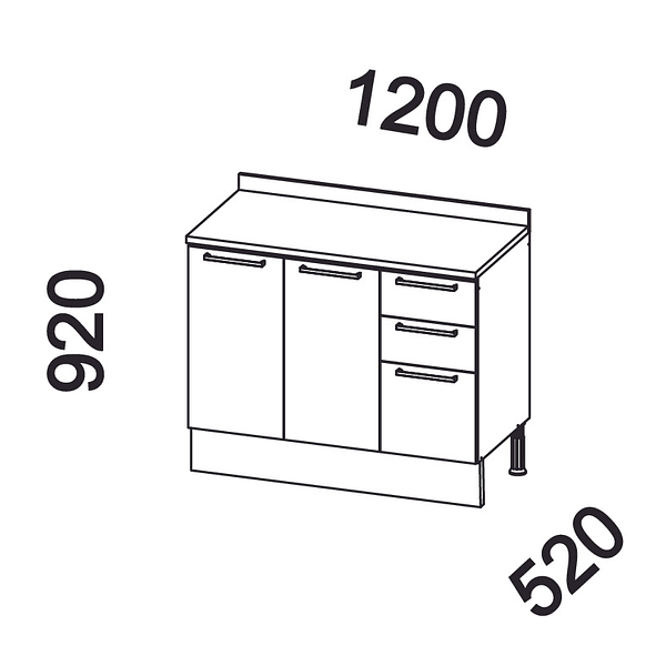 Mueble base con cubierta 120x92x52 cm blanco 2
