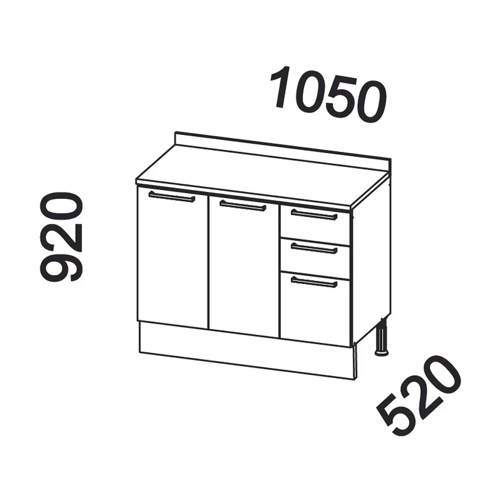 Mueble base con cubierta 105x92x52 cm blanco 2