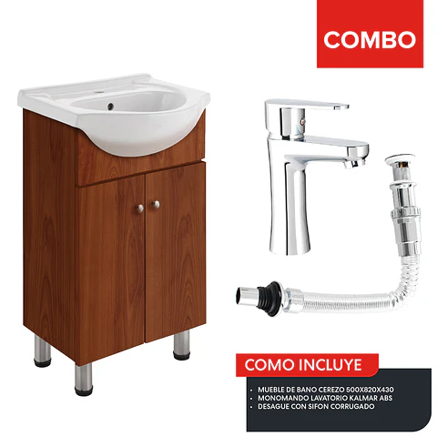 COMBO MUEBLE BAÑO CEREZO 500X820X430 GRIFERIA ABS KALMAR