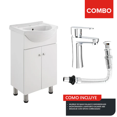 COMBO MUEBLE BAÑO BLANCO 500X820X430 GRIFERIA ABS KALMAR