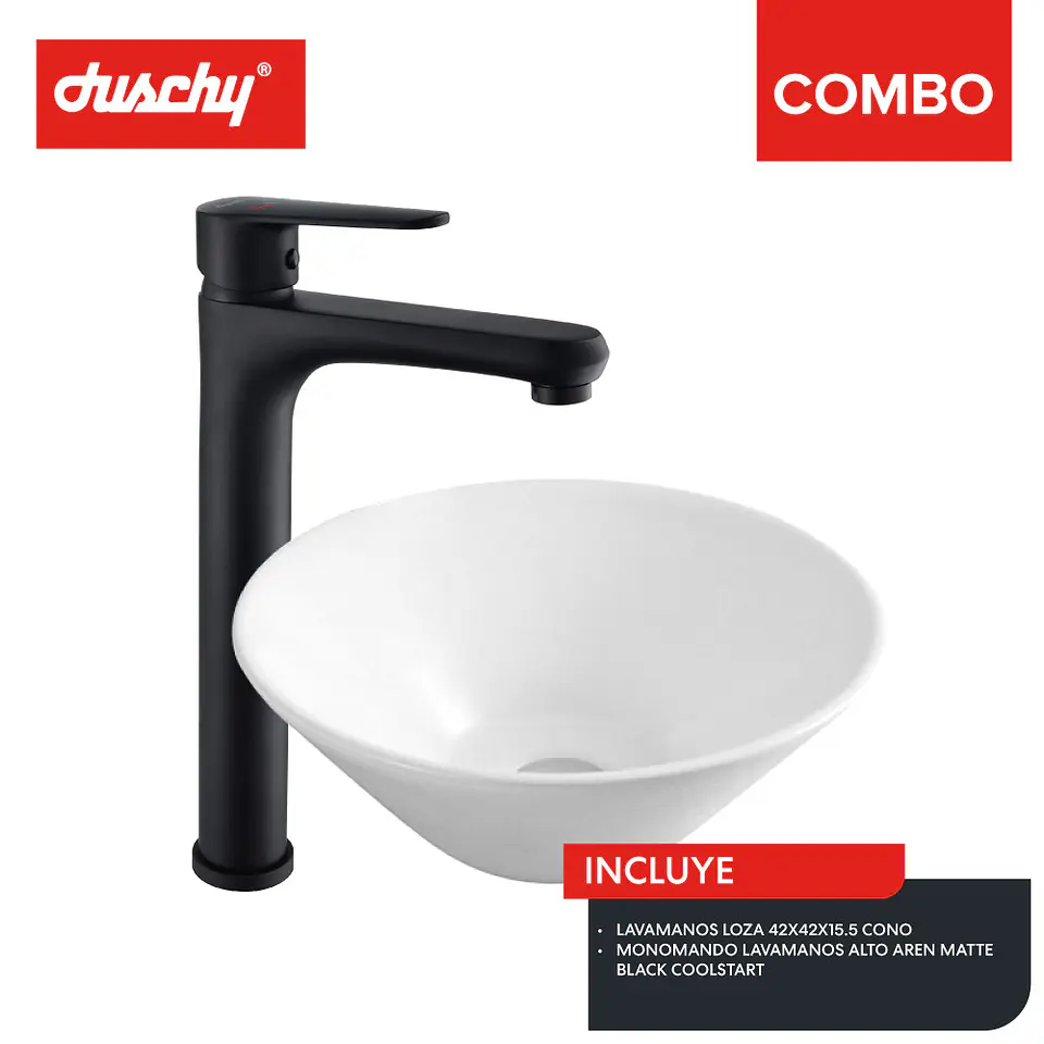 COMBO LAVAMANOS LOZA - LAVAMANOS ALTO AREN MATTE BLACK COOLSTART 1