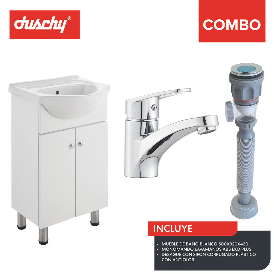 Combo mueble baño blanco 500x820x430 eko plus sifon plus 1