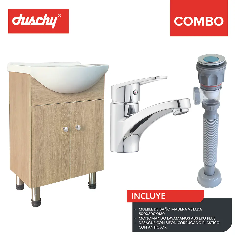 Combo mueble baño madera vetada 500x800x430 eko plus 1